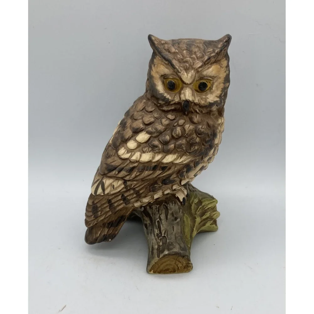 Vintage Japan Owl Sculpture Figurine Perched on a Log - 5.25